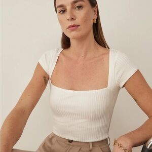 Bardot Ribbed Knit Top (Ivory)